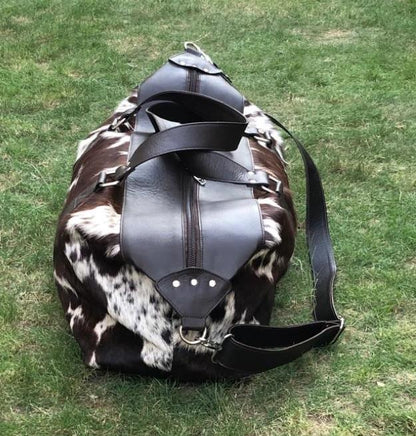 Cowhide duffle bag australia  Real Cow Skin Fabric Great For Photoshoot Duffelbag Cow Fur Vintage Brown Black Big Weekender Over night purse Gift For Girlfriend Monogram