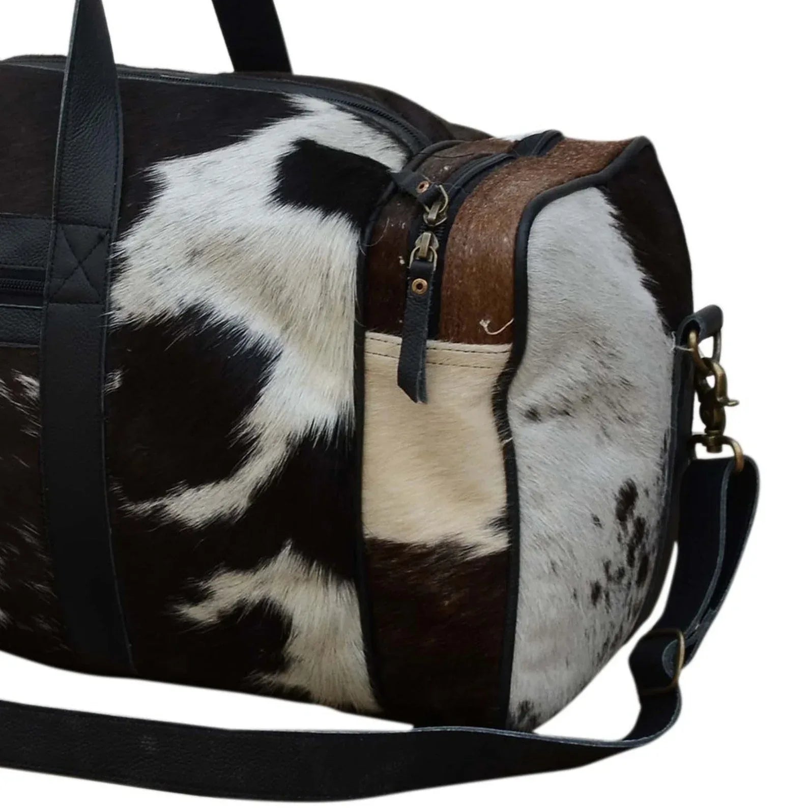 Dark cowhide weekender bag travel duffel leather
