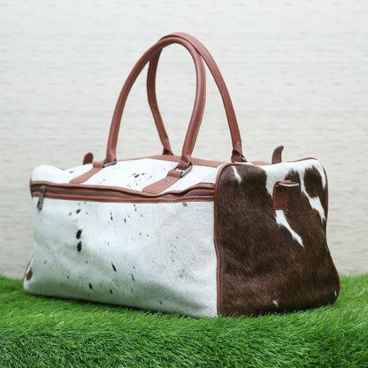 Cowhide weekender bag large travel duffel leather