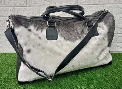 Grey Cowhide Weekender Bag Travel Duffel Carry On