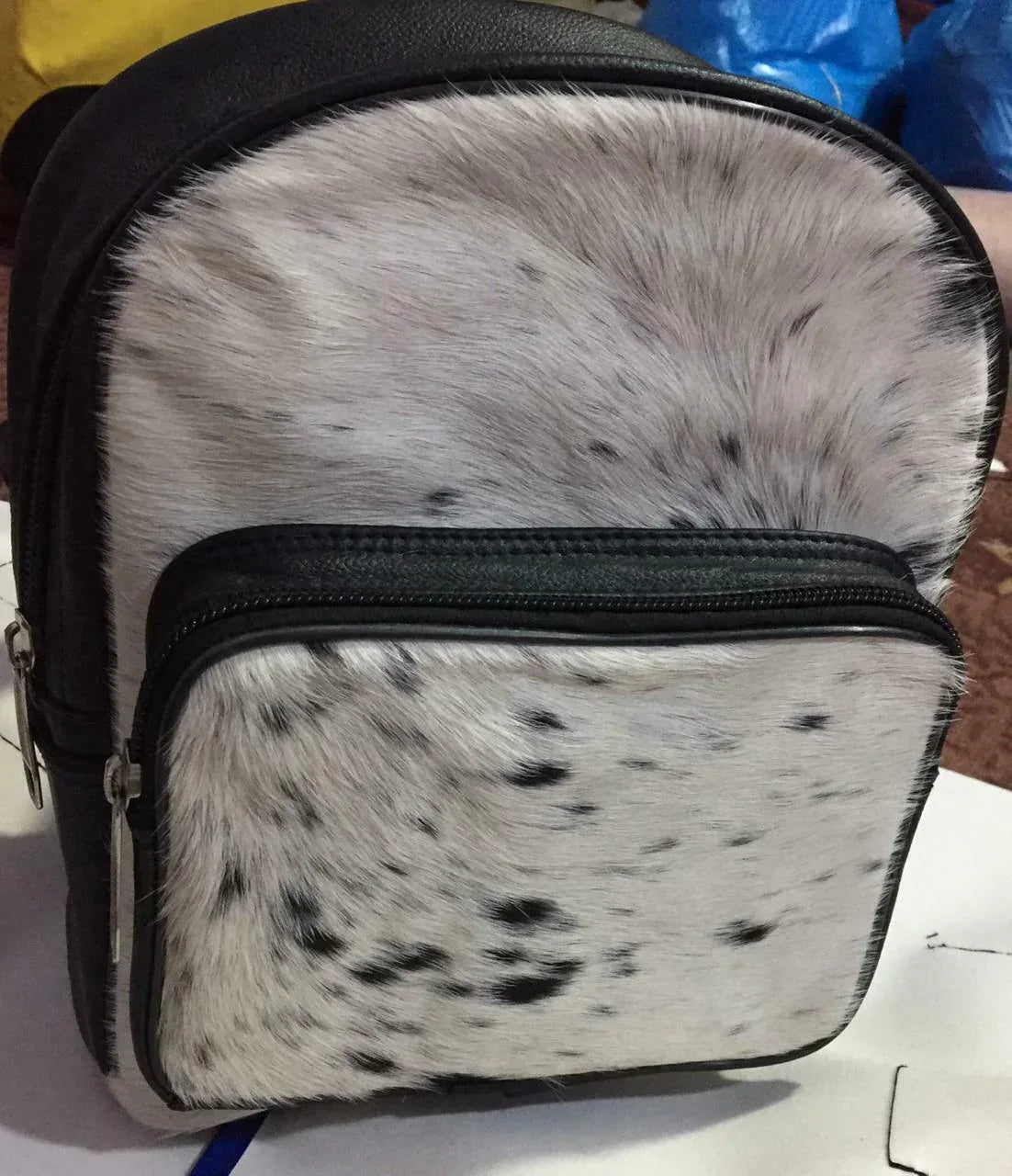 Black White Cowhide Backpack Mini Western Bag More White