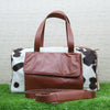 Cowhide Travel Duffel Bag Brown White Carry On Weekender