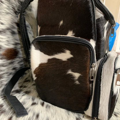 Western Black White Cowhide Backpack Hair On Hide