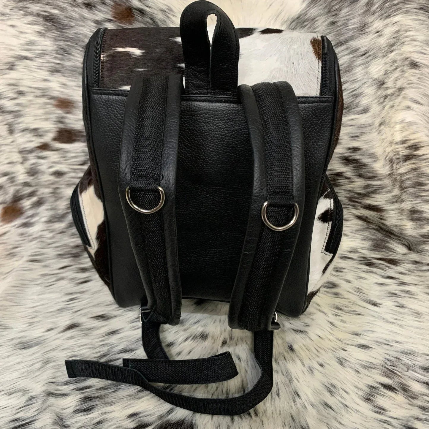Western Black White Cowhide Backpack Hair On Hide