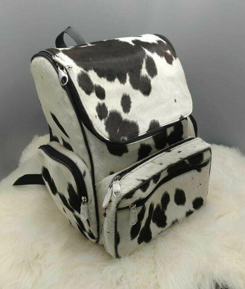 Cowhide Skin Backpack Hair On Hide Leather Travel Backpack Black White