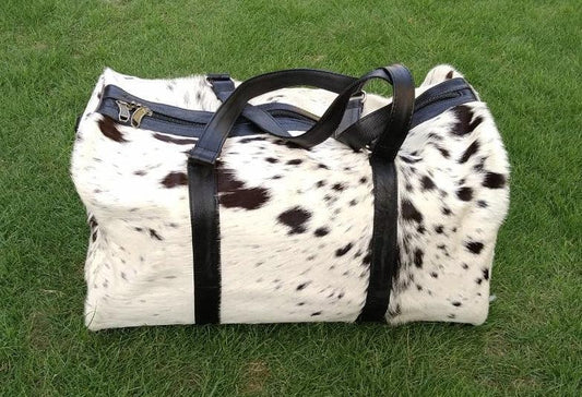 Cowhide Duffle Bag Hair On Hide Travel Bag Black White