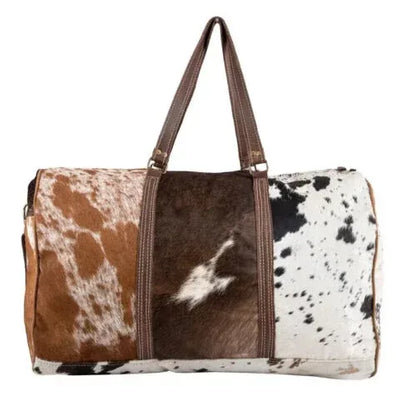 Cowhide Patchwork Duffle Bag Leather Travel Luggage