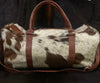 Cowhide Duffle Bag Natural Brown White Travel Weekender Bag