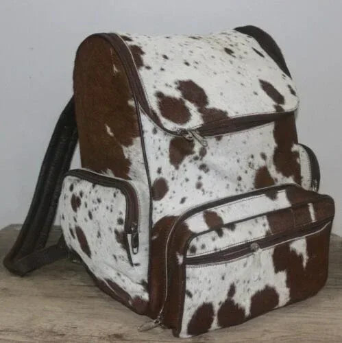 Cowhide Skin Backpack Hair On Hide Leather Travel Backpack Brown White