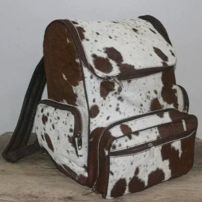 Cowhide Skin Backpack Hair On Hide Leather Travel Backpack Brown White