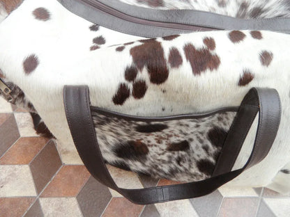 Cowhide Luggage Bag Hair On Hide Leather Travel Duffle