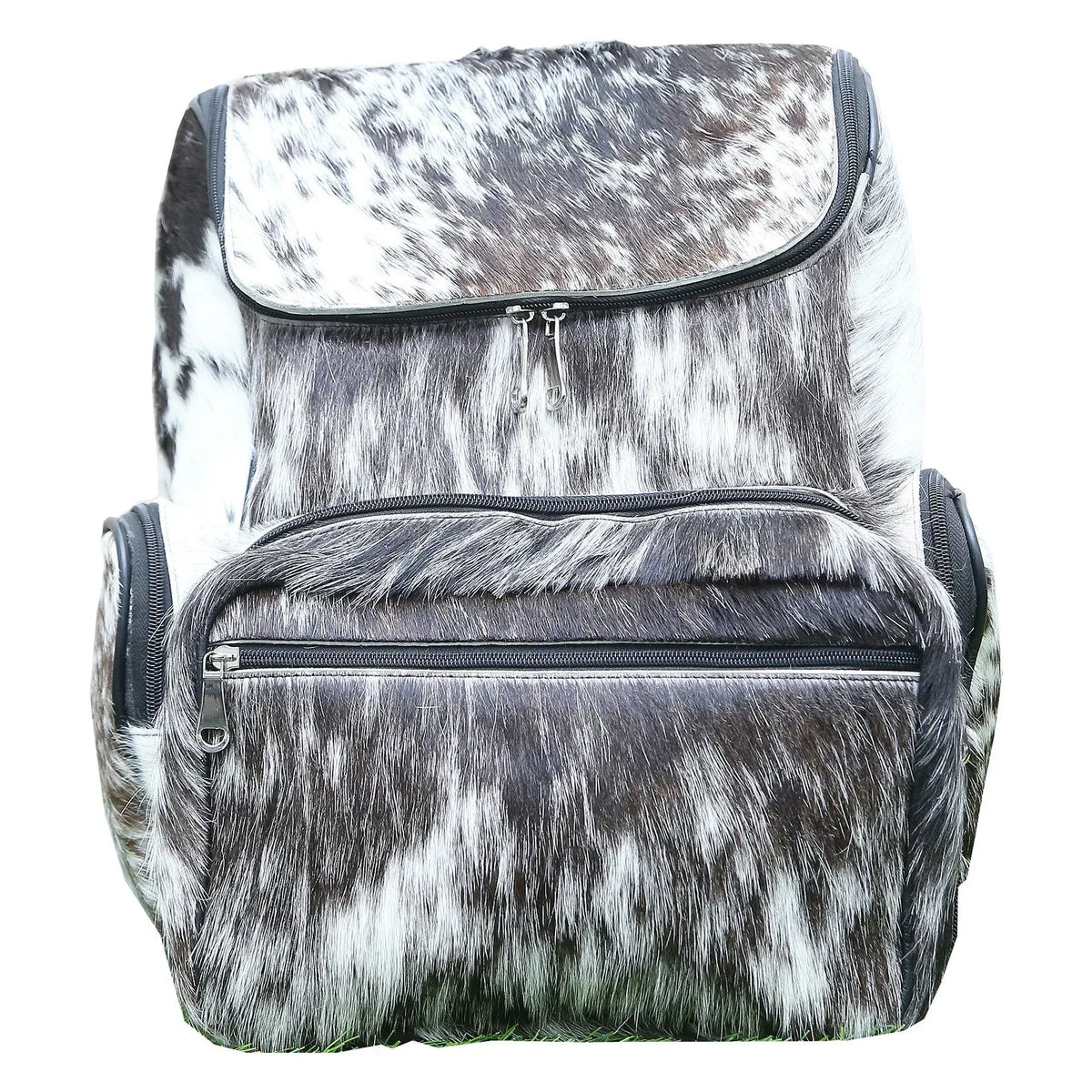 Cowhide Travel Backpack Bag Black White