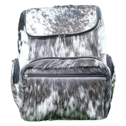 Cowhide Travel Backpack Bag Black White