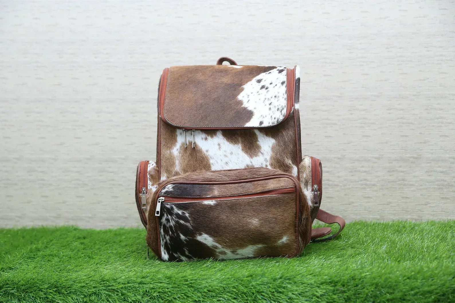 Cowhide Backpack Brown White