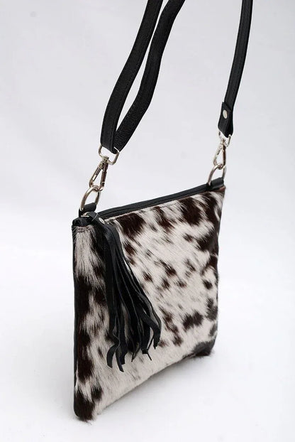 black white cowhide crossbody bag for women leather purse