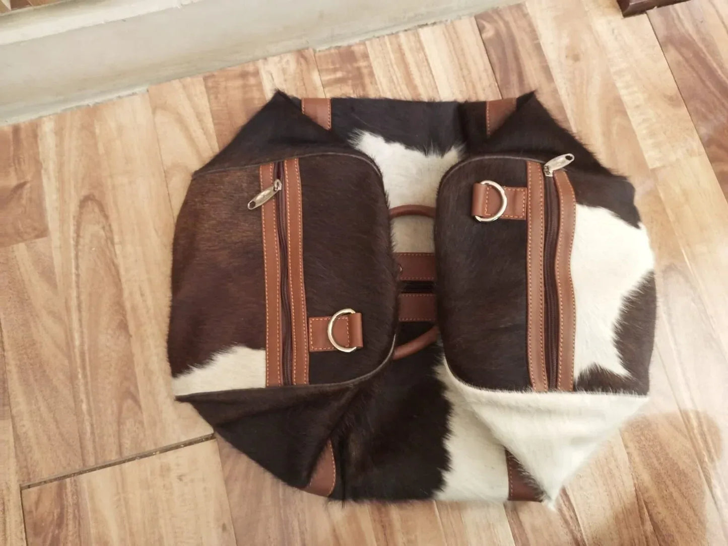 Cowhide duffle bag long hair cowhide travel overnight bag