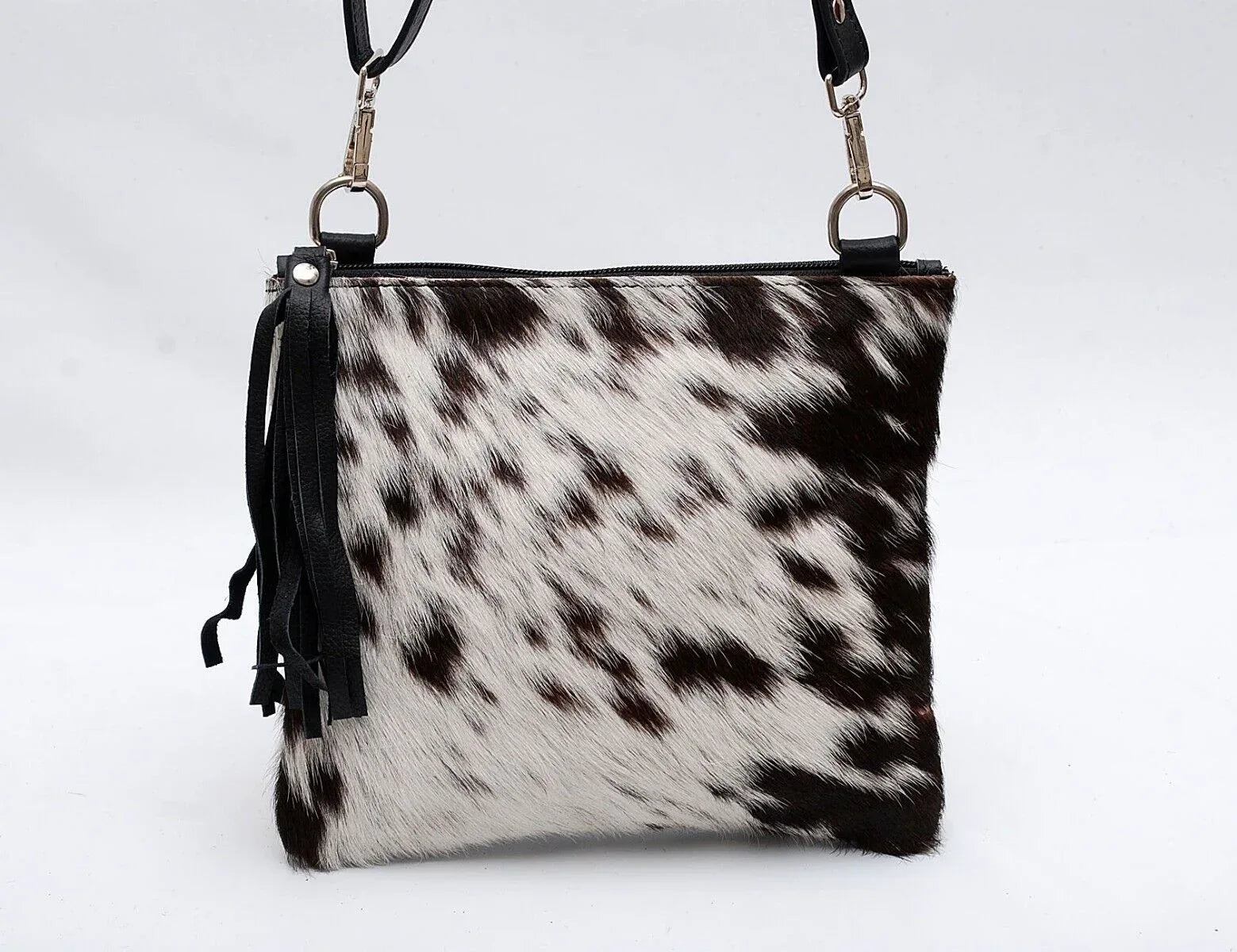 black white cowhide crossbody bag for women leather purse