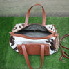 Cowhide Travel Duffel Bag Brown White Carry On Weekender