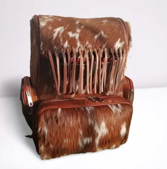 Cowhide backpack with fringe western leather backpack purse Brown