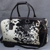 Cowhide duffle bag black white travel leather