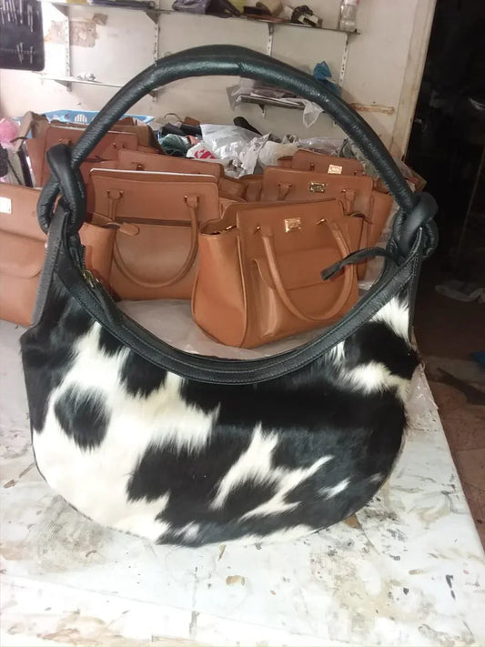 Cowhide Shoulder Purse Half Moon Hobo Cowhide Bag