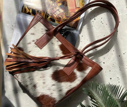 speckled cowhide tote bag hair on hide leather handbag