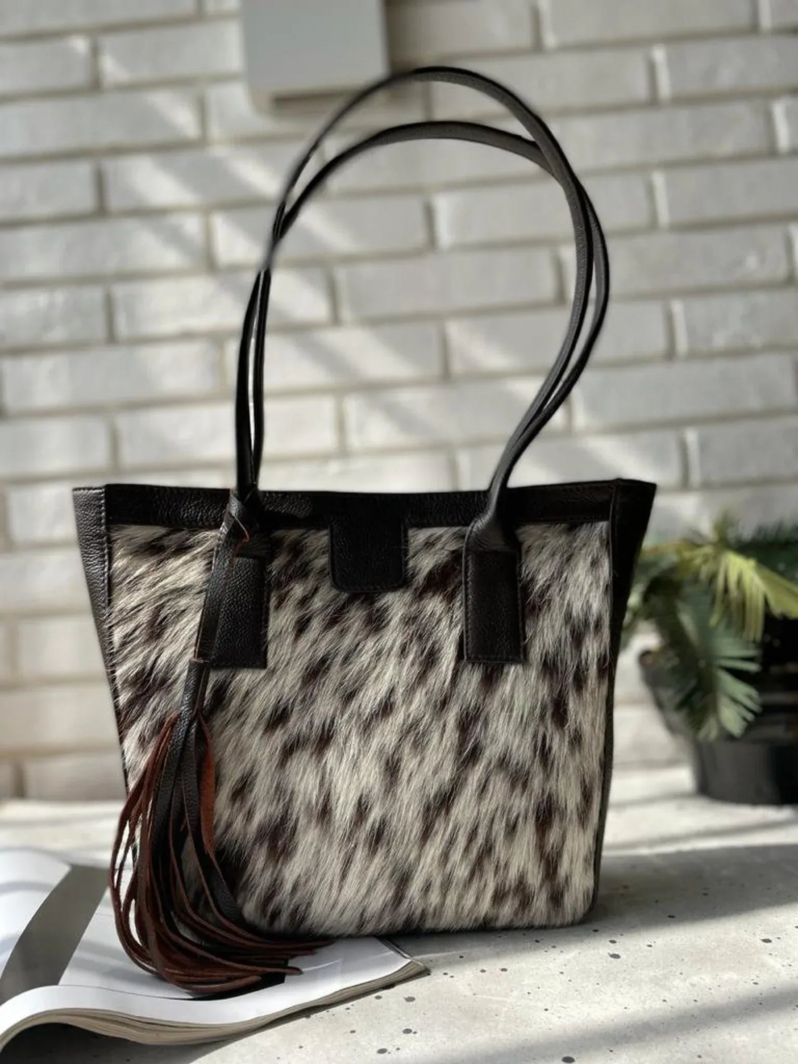 natural cowhide handbag hair on hide leather purse
