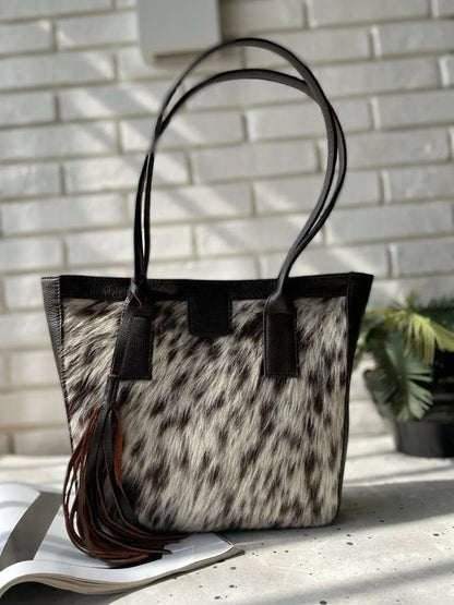 natural cowhide handbag hair on hide leather purse