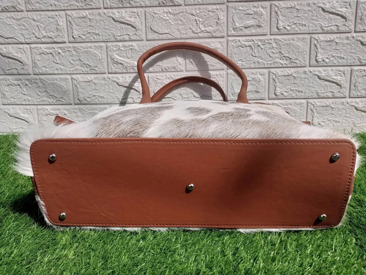 Grey white cowhide tote bag leather shoulder handbag