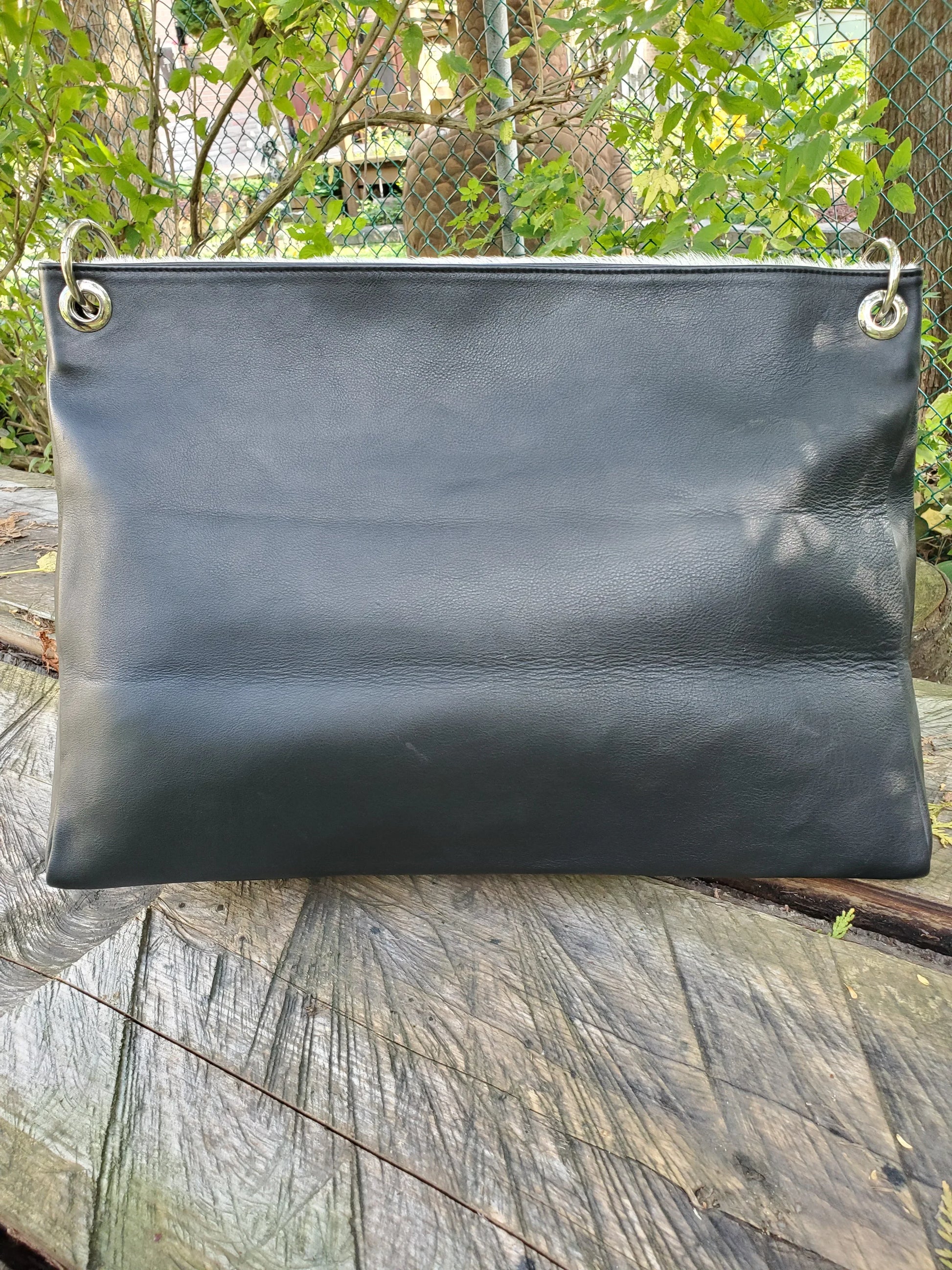 Cowhide Shoulder Bag White Hair On Leather Handbag
