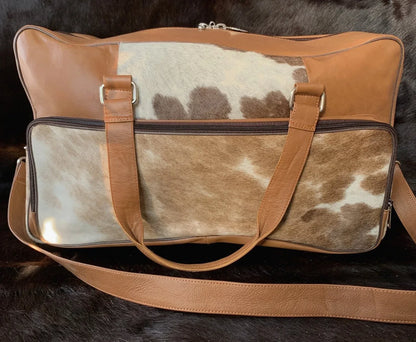 Cowhide leather duffle bag real hair on hide