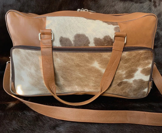 Cowhide leather duffle bag real hair on hide