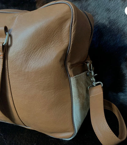 Cowhide leather duffle bag real hair on hide