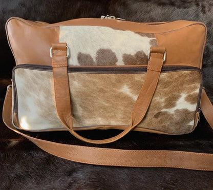Cowhide leather duffle bag real hair on hide