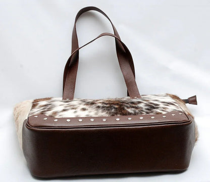 spotted cowhide tote bag leather back tricolor handbag