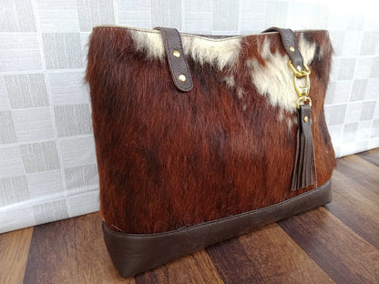 Tricolor cowhide tote bag leather shoulder handbag