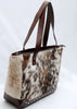 spotted cowhide tote bag leather back tricolor handbag