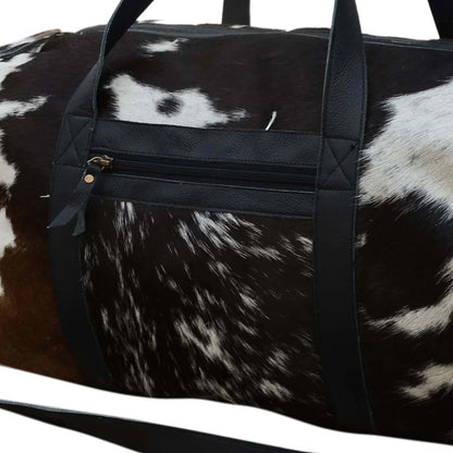 Dark cowhide weekender bag travel duffel leather