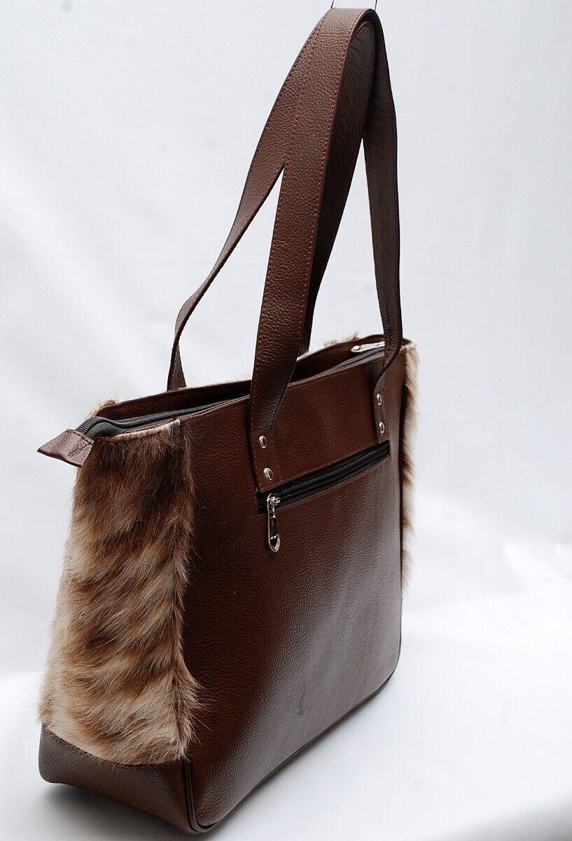 spotted cowhide tote bag leather back tricolor handbag