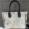 Tricolor cowhide tote bag real hair on hide leather
