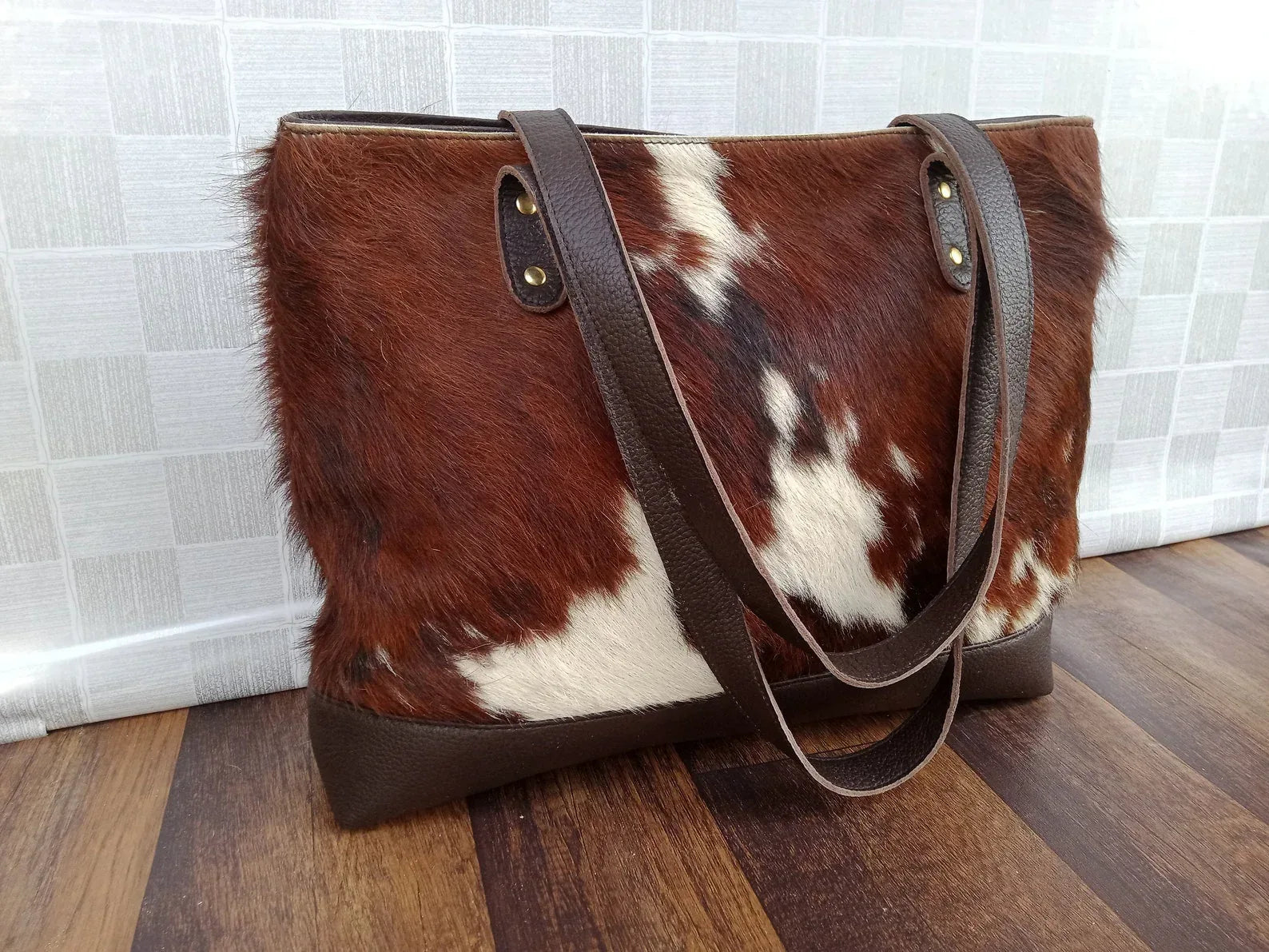 Tricolor cowhide tote bag leather shoulder handbag