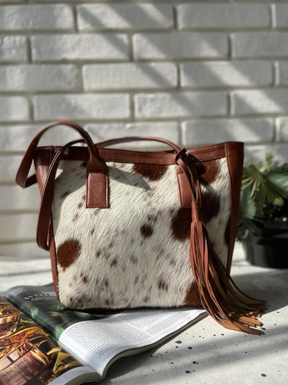 speckled cowhide tote bag hair on hide leather handbag