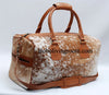 cowhide duffle bag speckled brown white travel bag
