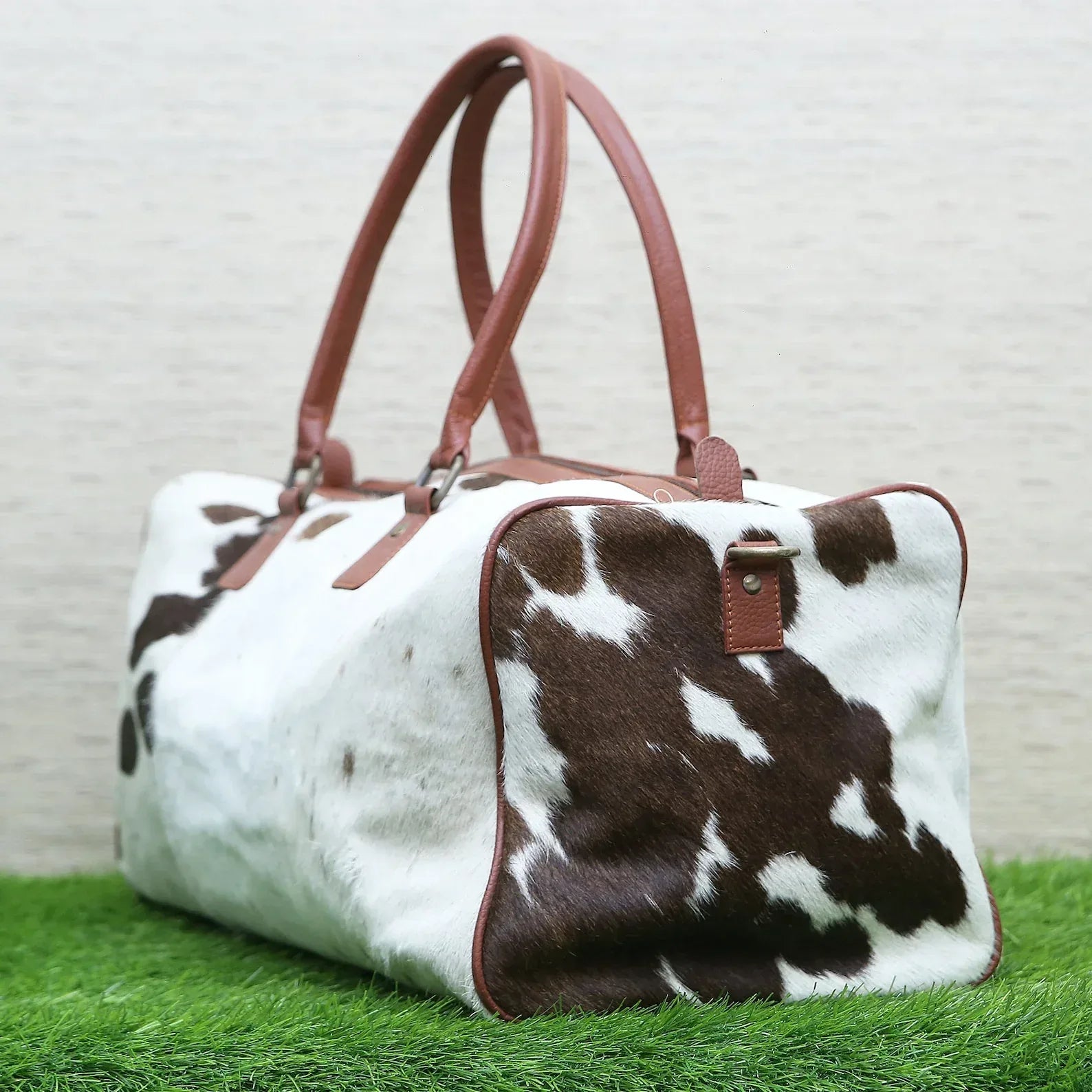 Cowhide weekender bag large travel duffel leather