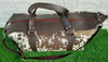 Large Cowhide Travel Bag Brown White Weekender Duffle