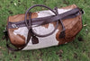 Brown White Cowhide Duffel Bag Travel Weekender Carry On