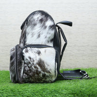 Cowhide Travel Backpack Bag Black White