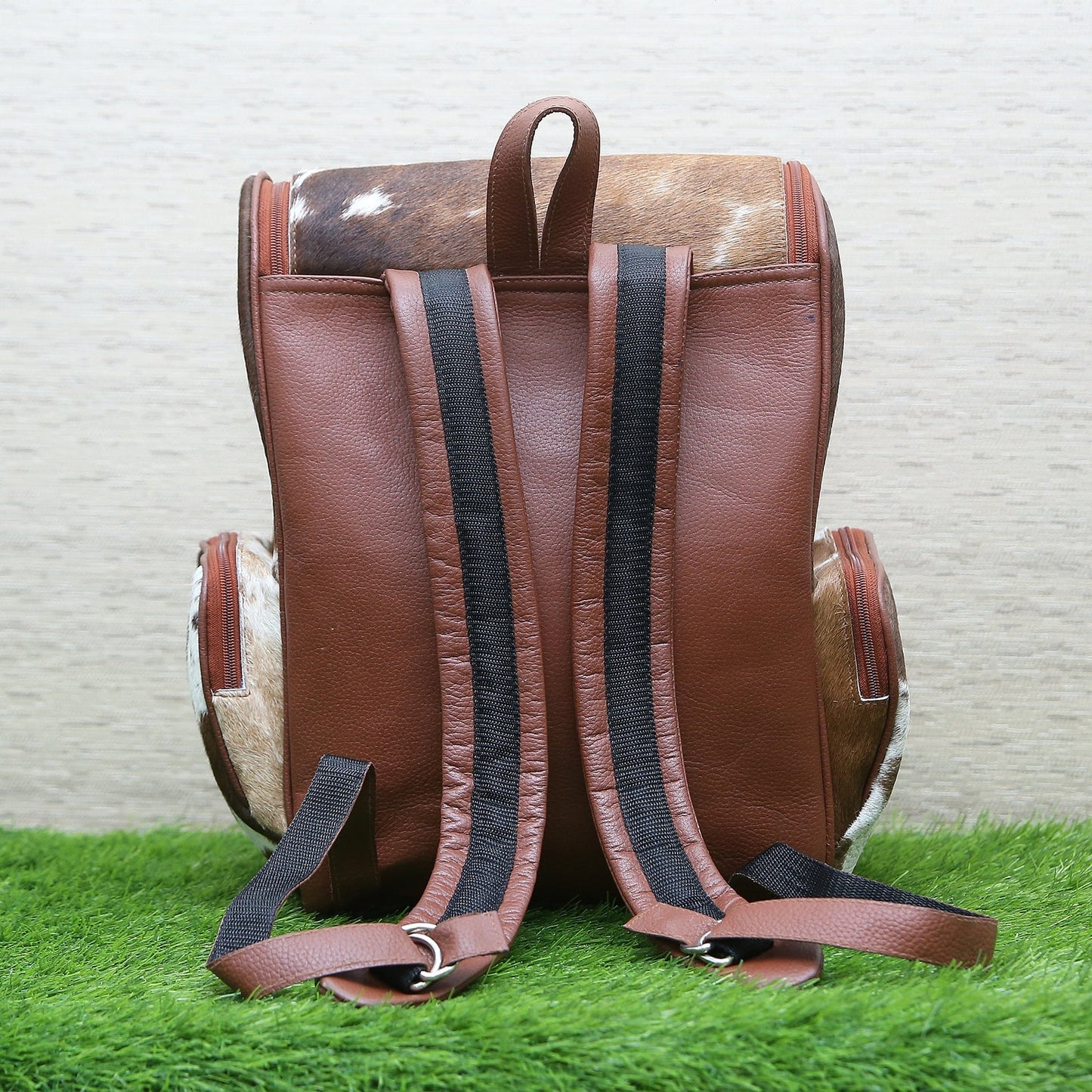 Cowhide Backpack Brown White