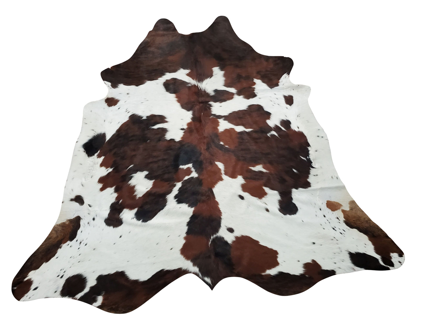 Large Tricolor Brazilian Cowhide Rug 6.6ft X 6.5ft