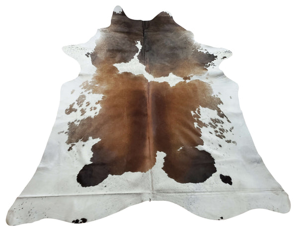 genuine chocolate tricolor cowhide rug 6.6ft x 5.9ft